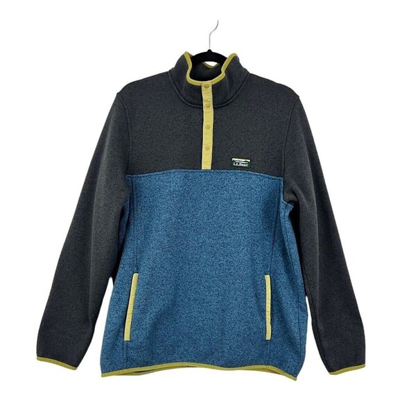 LL Bean Mens Size L Tall Gray Blue Colorblock Fleece Quarter Snap Pullover - Picture 1 of 4